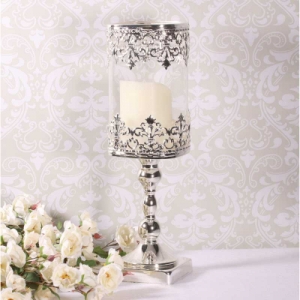 Glass Candle Holder Silver Stem (33cm)